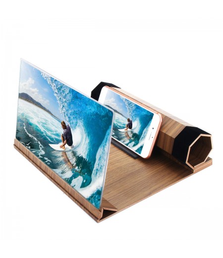 12" 3D HD Rollable Wood Phone Screen Magnifier Video Movie Amplifier For Smart Phone - Khaki