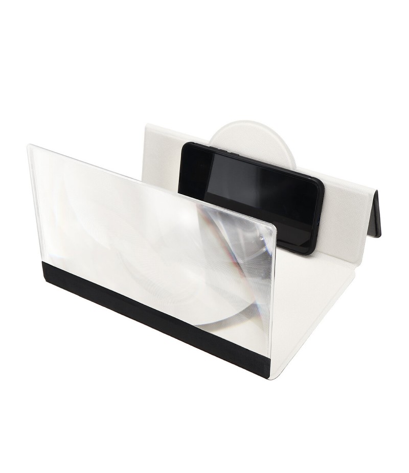 12 Inches Foldable 3D HD Phone Screen Magnifier Movie Video Amplifier PU Leather Cover For Smart Phones iPhone Samsung - White
