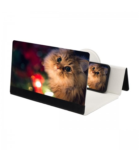 12 Inches Foldable 3D HD Phone Screen Magnifier Movie Video Amplifier PU Leather Cover For Smart Phones iPhone Samsung - White