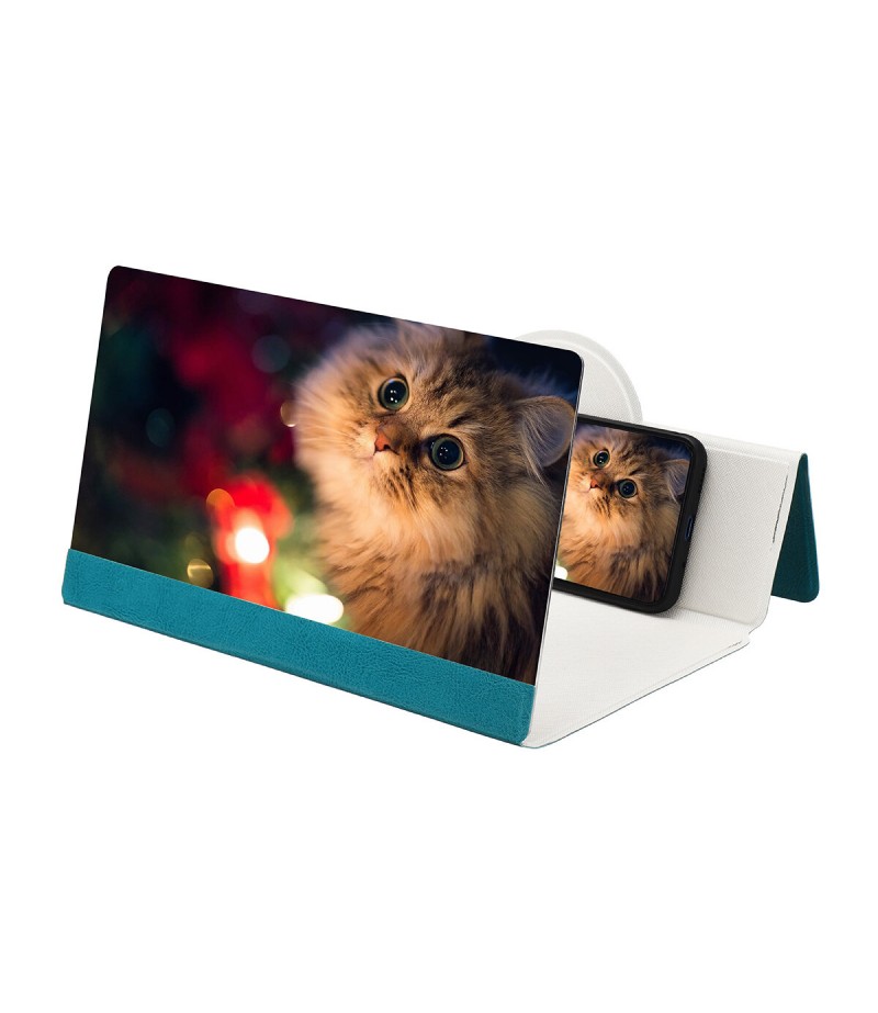 12 Inches Foldable 3D HD Phone Screen Magnifier Movie Video Amplifier PU Leather Cover For Smart Phones iPhone Samsung - White