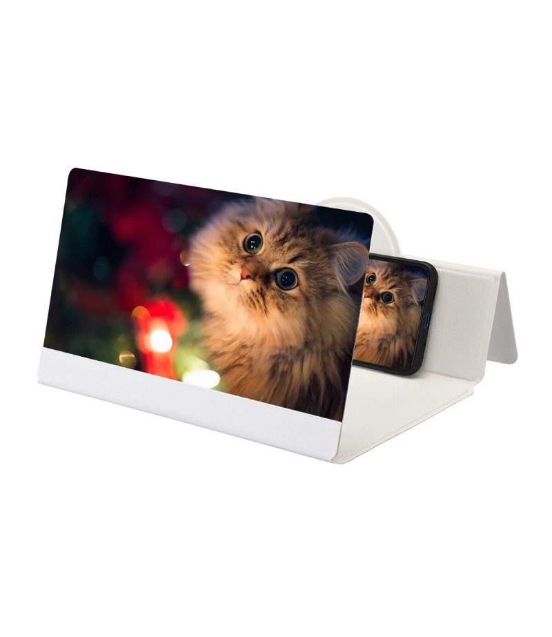 12 Inches Foldable 3D HD Phone Screen Magnifier Movie Video Amplifier PU Leather Cover For Smart Phones iPhone Samsung - White