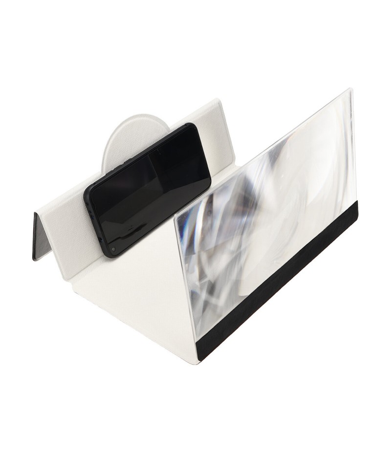 12 Inches Foldable 3D HD Phone Screen Magnifier Movie Video Amplifier PU Leather Cover For Smart Phones iPhone Samsung - White