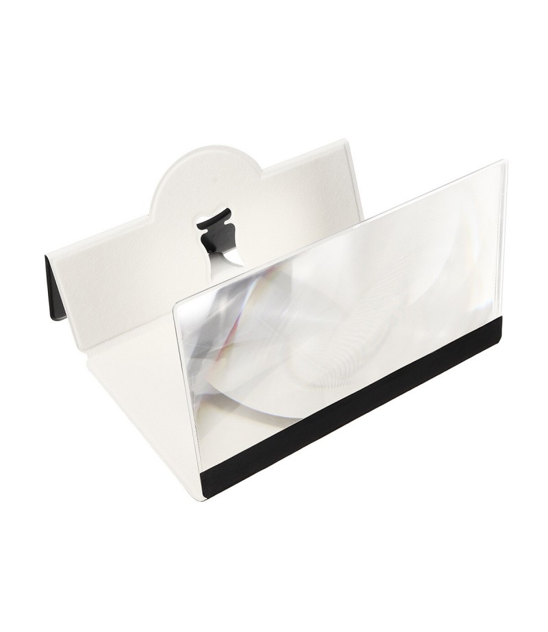 12 Inches Foldable 3D HD Phone Screen Magnifier Movie Video Amplifier PU Leather Cover For Smart Phones iPhone Samsung - White