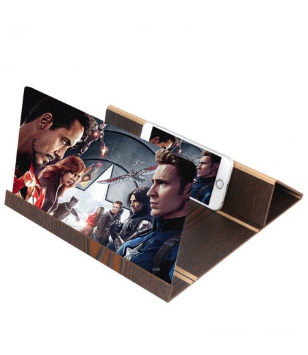 12 inch HD 3D Woodn Grain Phone Screen Magnifier Enlarge 3-4 Times Foldable Movie Video Screen Amplifier Lazy Desktop Mounts for