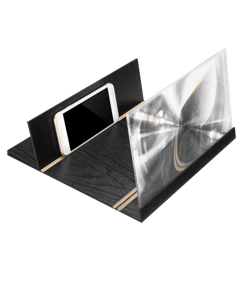 12" Wood Foldable 3D HD Phone Screen Magnifier Movie Video Amplifier For Smart Phone iPhone XS Max Samsung Galaxy S10+ - Black