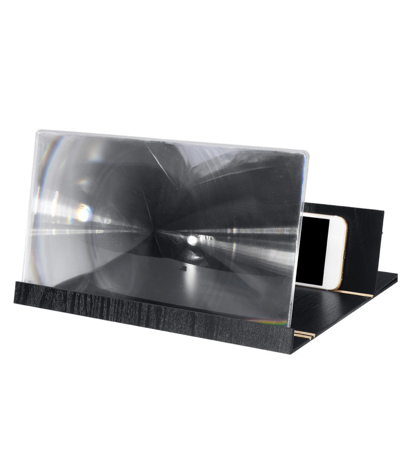 12" Wood Foldable 3D HD Phone Screen Magnifier Movie Video Amplifier For Smart Phone iPhone XS Max Samsung Galaxy S10+ - Black