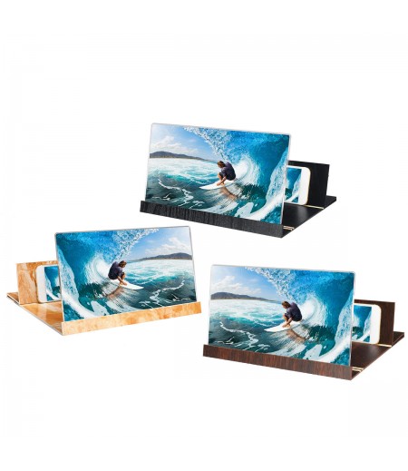 12" Wood Foldable 3D HD Phone Screen Magnifier Movie Video Amplifier For Smart Phone iPhone XS Max Samsung Galaxy S10+ - Black