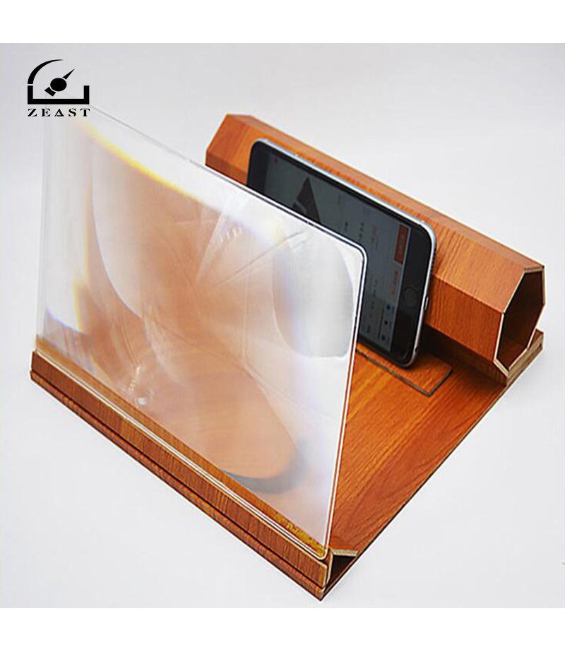 Stereoscopic Amplifying 12 Inch Desktop Wood Bracket Mobile Phone Video Screen Magnifier Amplifier Phone Holder Mount - 1